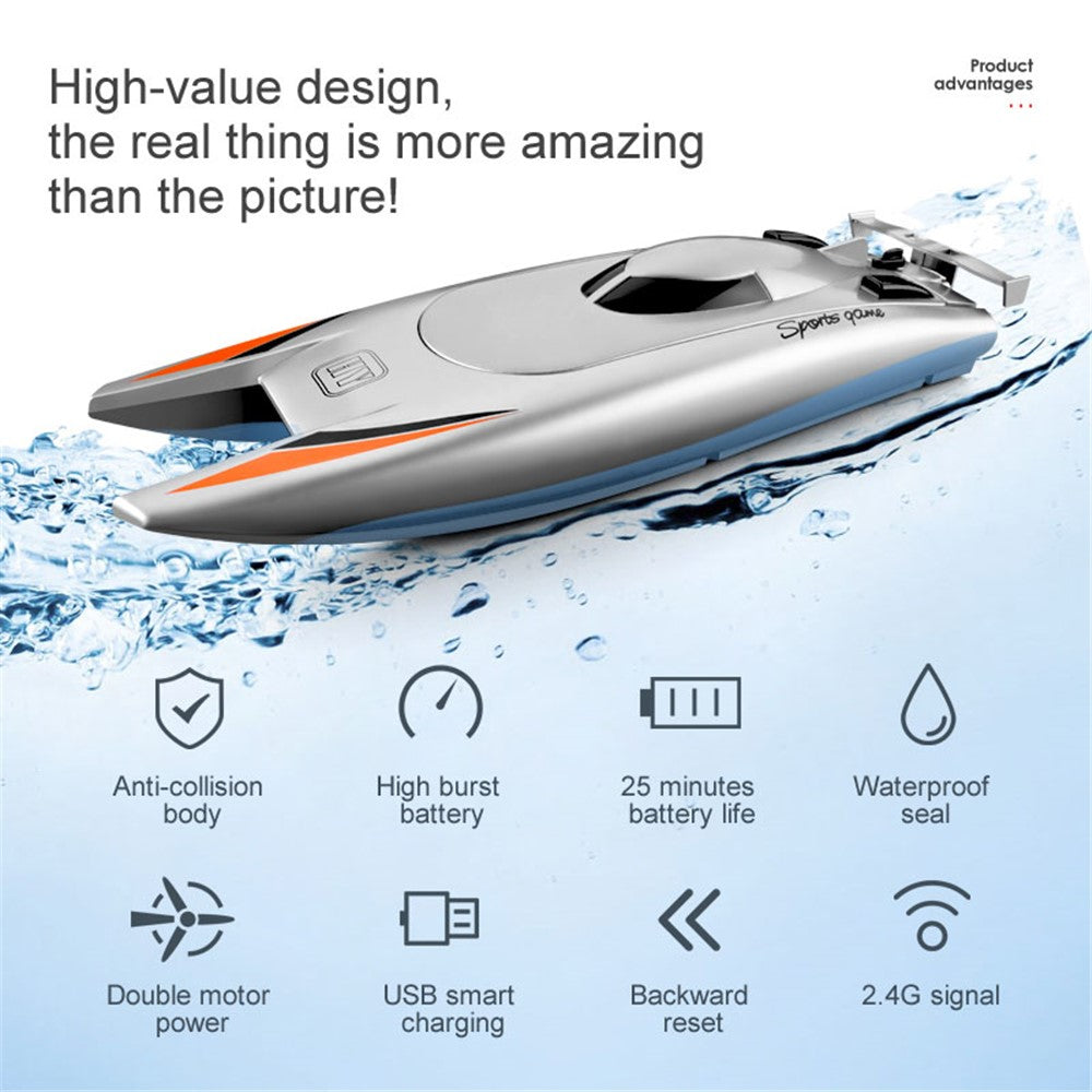 805 2.4G 30Km/h High Speed Remote Control Racing Boat Dual Motor RC Boat for Kids Adults, with 2 Batteries