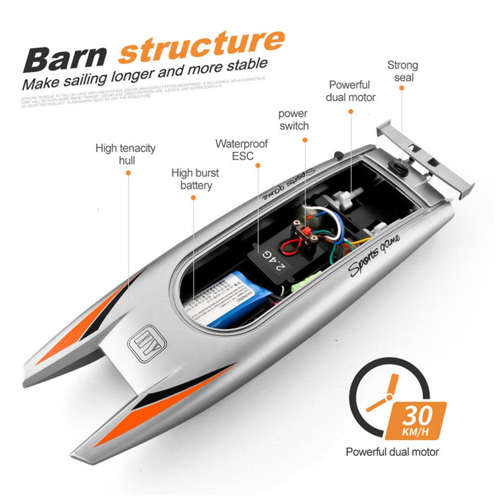 805 2.4G 30Km/h High Speed Remote Control Racing Boat Dual Motor RC Boat for Kids Adults, with 2 Batteries