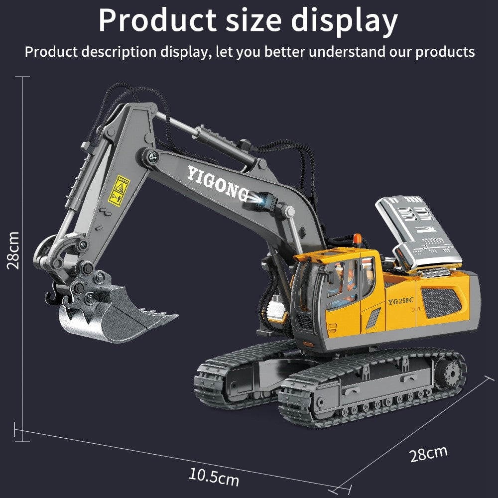 BC1043 11-Channel 2.4G RC Excavator 1 / 20 Scale Remote Control Excavator Metal Construction Vehicle Tractor Toys for Boys and Girls