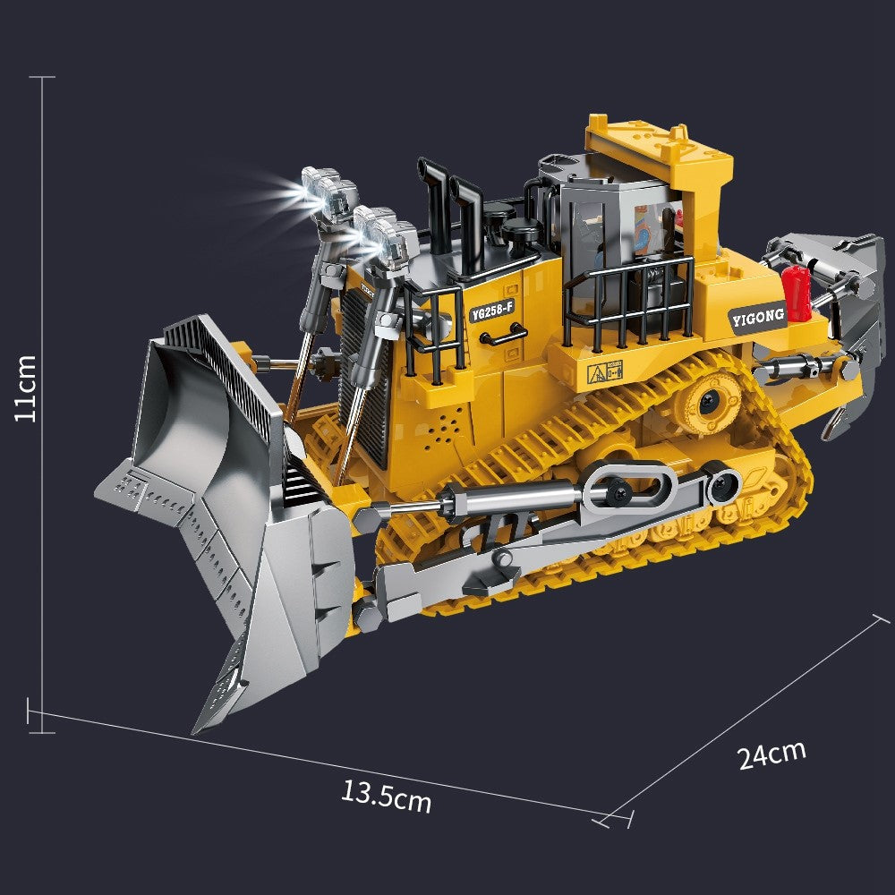 BC1045 Alloy RC Bulldozer 1 / 24 Scale 2.4G 9-Channel Dozer Front Loader Toy Metal Construction Vehicle with Light Sound for Kids