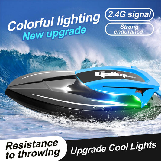 816 2.4Ghz RC Speedboat Children High Speed Remote Control Boat Water Toy with LED Light, 2 Batteries