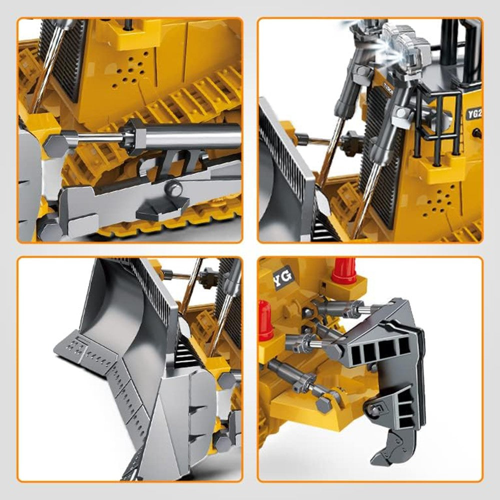 Children 9-Channel Bulldozer RC Vehicle Toy with Sound and Light Effect