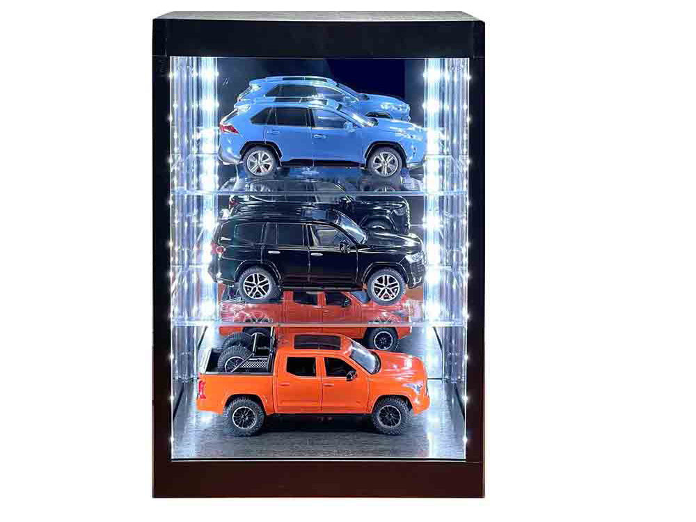 Showcase 3 Tier Display Case with Mirror Back Panel and LED Lights for 1/64-1/18 Scale Models