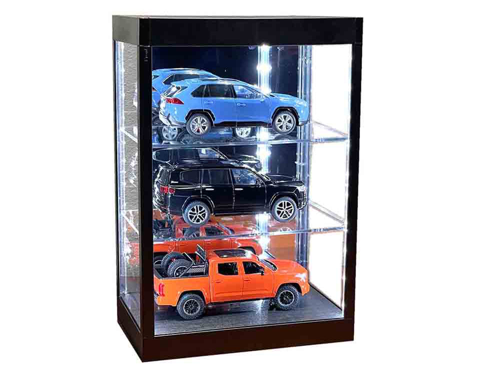 Showcase 3 Tier Display Case with Mirror Back Panel and LED Lights for 1/64-1/18 Scale Models