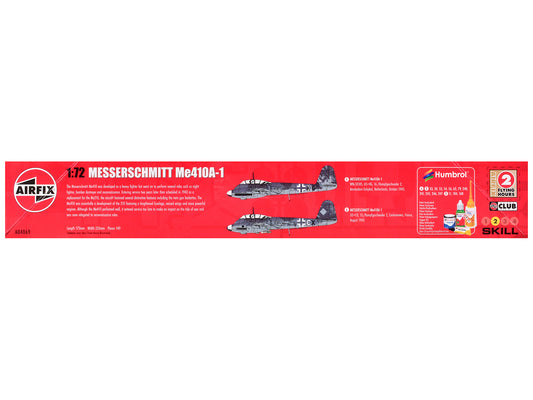 Level 2 Model Kit Messerschmitt Me410A-1 Fighter Aircraft with 2 Scheme Options 1/72 Plastic Model Kit by Airfix