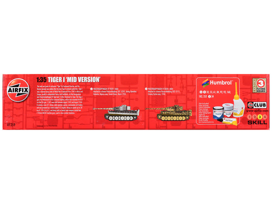 Level 3 Model Kit Tiger I "Mid Version" Tank with 2 Scheme Options 1/35 Plastic Model Kit by Airfix