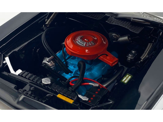 1972 Plymouth Cuda 340 Black with White Stripes Top and Interior Limited Edition to 490 pieces Worldwide 1/18 Diecast Model Car by ACME