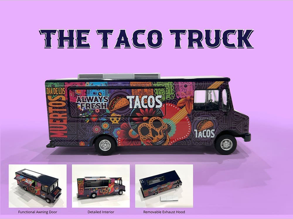 Food Truck "The Taco Truck" Purple with Graphics 1/64 Diecast Model by American Diorama