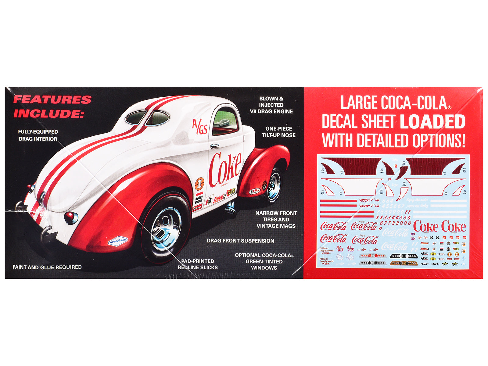 Skill 2 Model Kit 1940 Willys Coupe "Coca-Cola Race Team" 1/25 Scale Model by AMT
