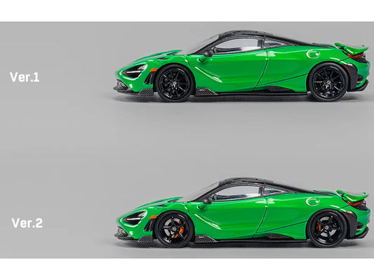 McLaren 765LT Green with Black Top and Extra Wheels 1/64 Diecast Model Car by CM Model