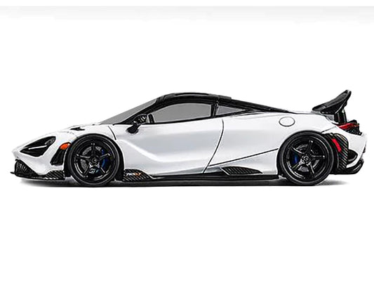 McLaren 765LT White with Black Top and Extra Wheels 1/64 Diecast Model Car by CM Model