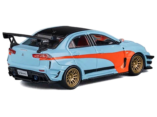 Mitsubishi Lancer Evolution X Varis RHD (Right Hand Drive) Light Blue with Black Top and Orange Stripes 1/64 Diecast Model Car by CM Model