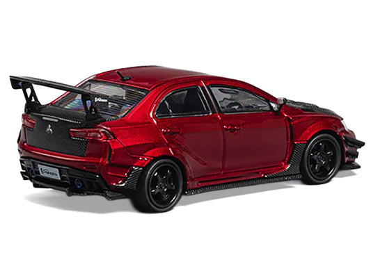 Mitsubishi Lancer Evolution X Varis RHD (Right Hand Drive) Red Metallic with Carbon Hood 1/64 Diecast Model Car by CM Model