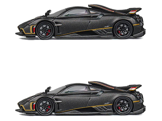 Pagani Imola Black Carbon with Red and Gold Stripes with Extra Wheels 1/64 Diecast Model Car by CM Model