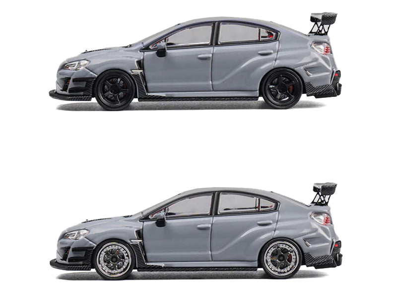 Subaru VAB WRX STI S4 Gray with Red Interior with Extra Wheels 1/64 Diecast Model Car by CM Model