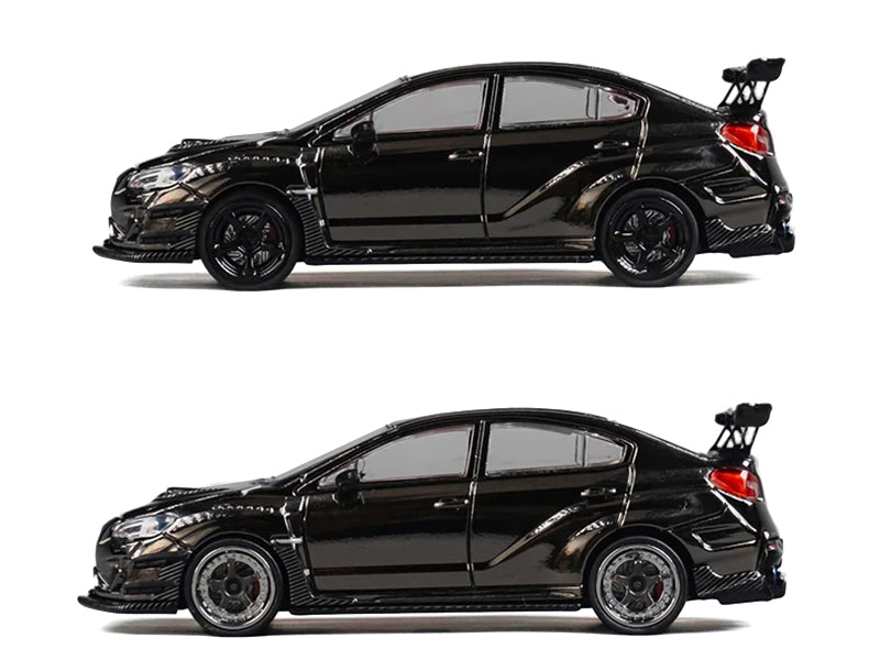 Subaru VAB WRX STI Widebody Black Metallic with Red Interior with Extra Wheels 1/64 Diecast Model Car by CM Model