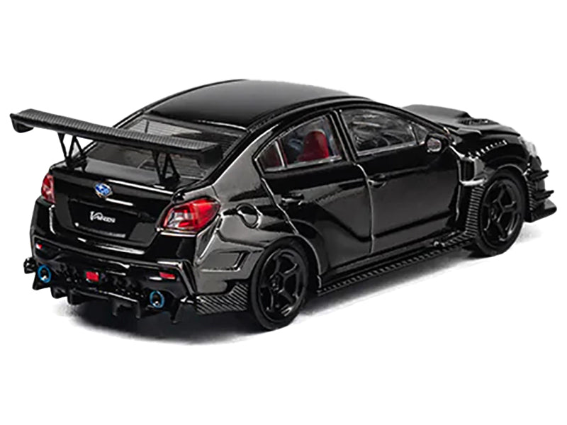 Subaru VAB WRX STI Widebody Black Metallic with Red Interior with Extra Wheels 1/64 Diecast Model Car by CM Model