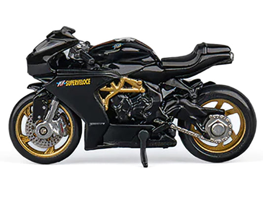 MV Agusta Superveloce 800 Motorcycle Black and Gold with Figure 1/64 Diecast Model by CM Model