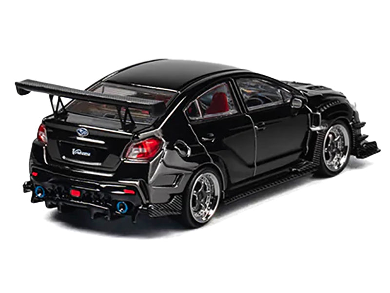 Subaru VAB WRX S4 Widebody Black Metallic with Red Interior with Extra Wheels 1/64 Diecast Model Car by CM Model