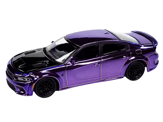 2021 Dodge Charger SRT Hellcat Redeye Purple Chrome with Black Hood Limited Edition to 2496 pieces Worldwide 1/64 Diecast Model Car by Auto World