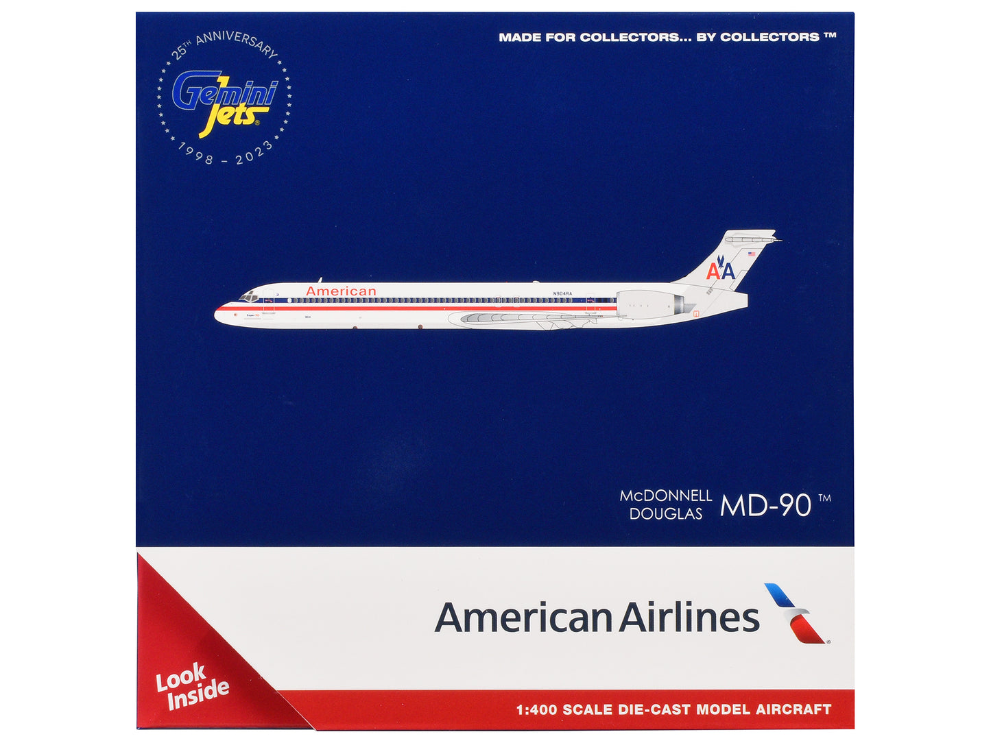 McDonnell Douglas MD-90 Commercial Aircraft "American Airlines" (N904RA) White with Blue and Red Stripes 1/400 Diecast Model Airplane by GeminiJets