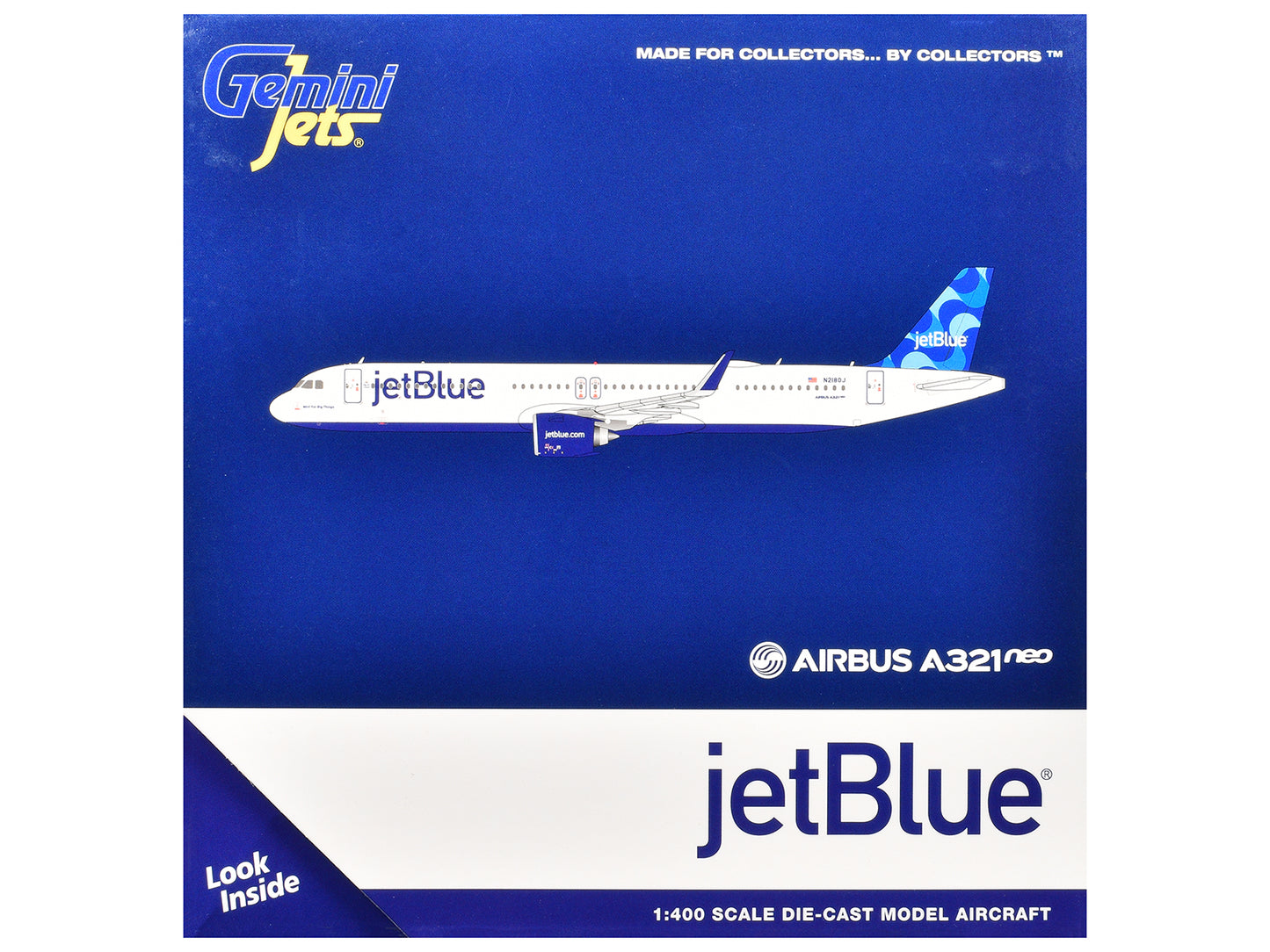 Airbus A321neo Commercial Aircraft "JetBlue Airways" (N2180J) White with Blue Tail 1/400 Diecast Model Airplane by GeminiJets