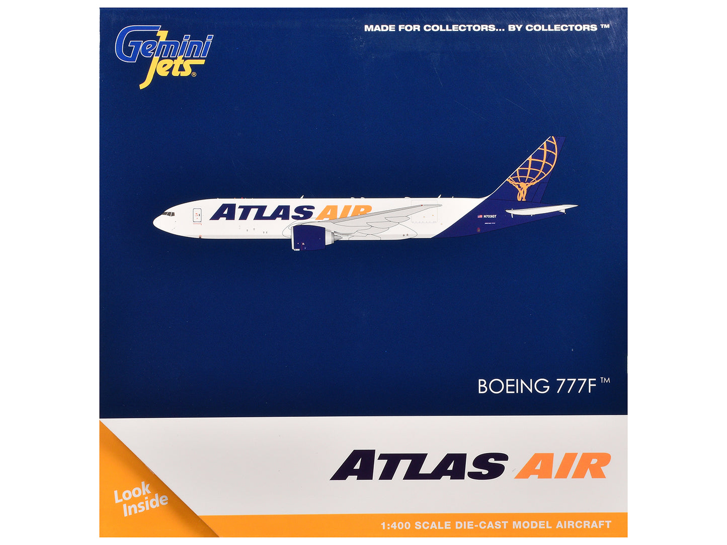 Boeing 777-200LR Commercial Aircraft "Atlas Air" (N703GT) White with Blue Tail 1/400 Diecast Model Airplane by GeminiJets