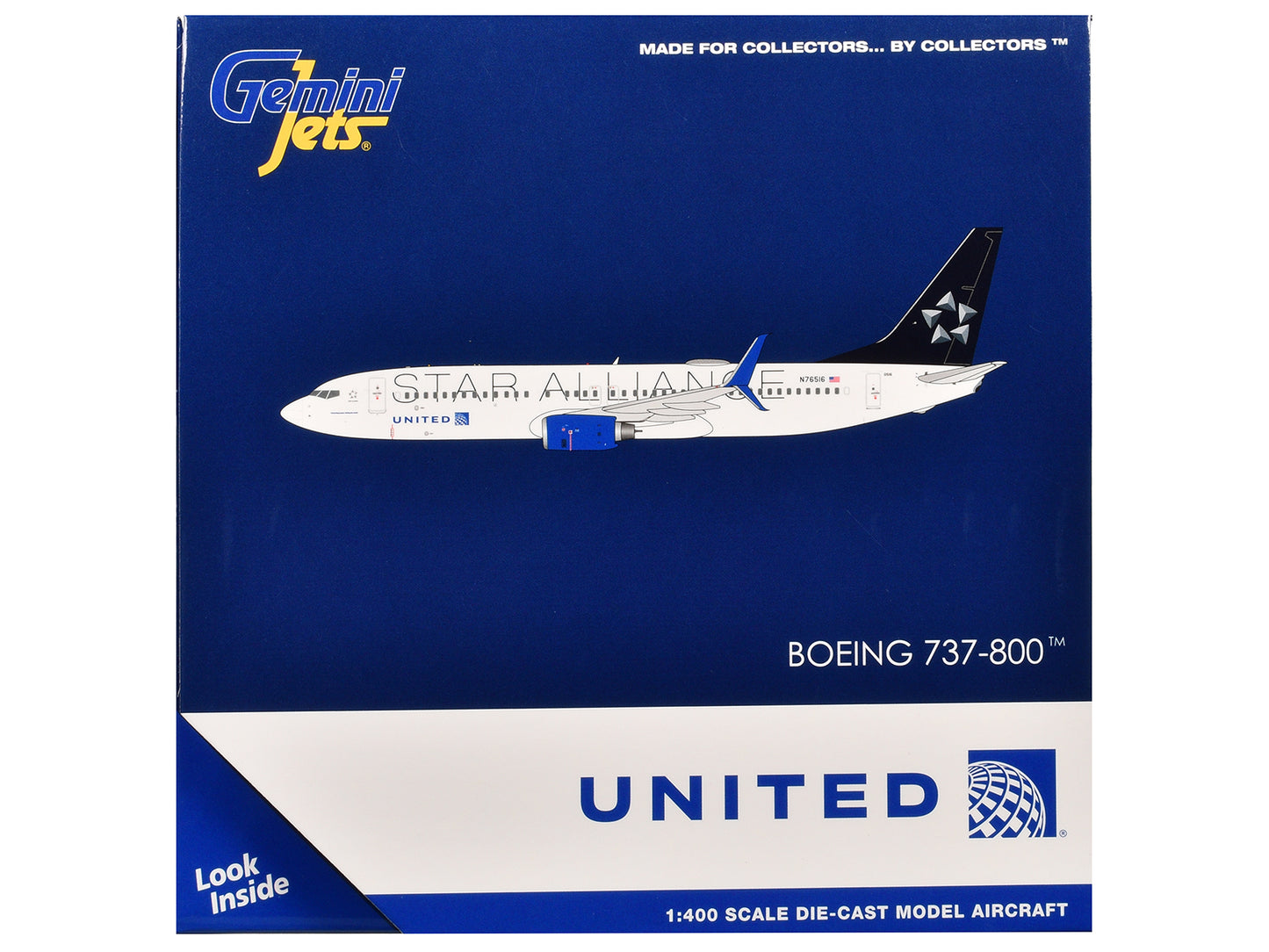 Boeing 737-800 Commercial Aircraft "United Airlines - Star Alliance" (N76516) White with Black Tail 1/400 Diecast Model Airplane by GeminiJets