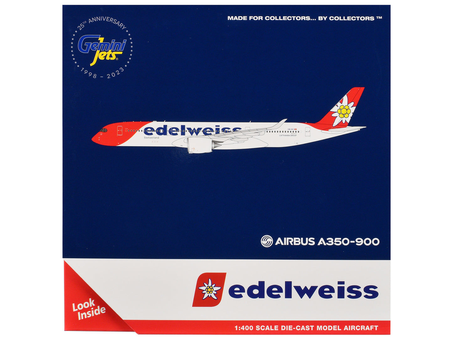 Airbus A350-900 Commercial Aircraft "Edelweiss Air" (HB-IHC) White with Red Tail 1/400 Diecast Model Airplane by GeminiJets