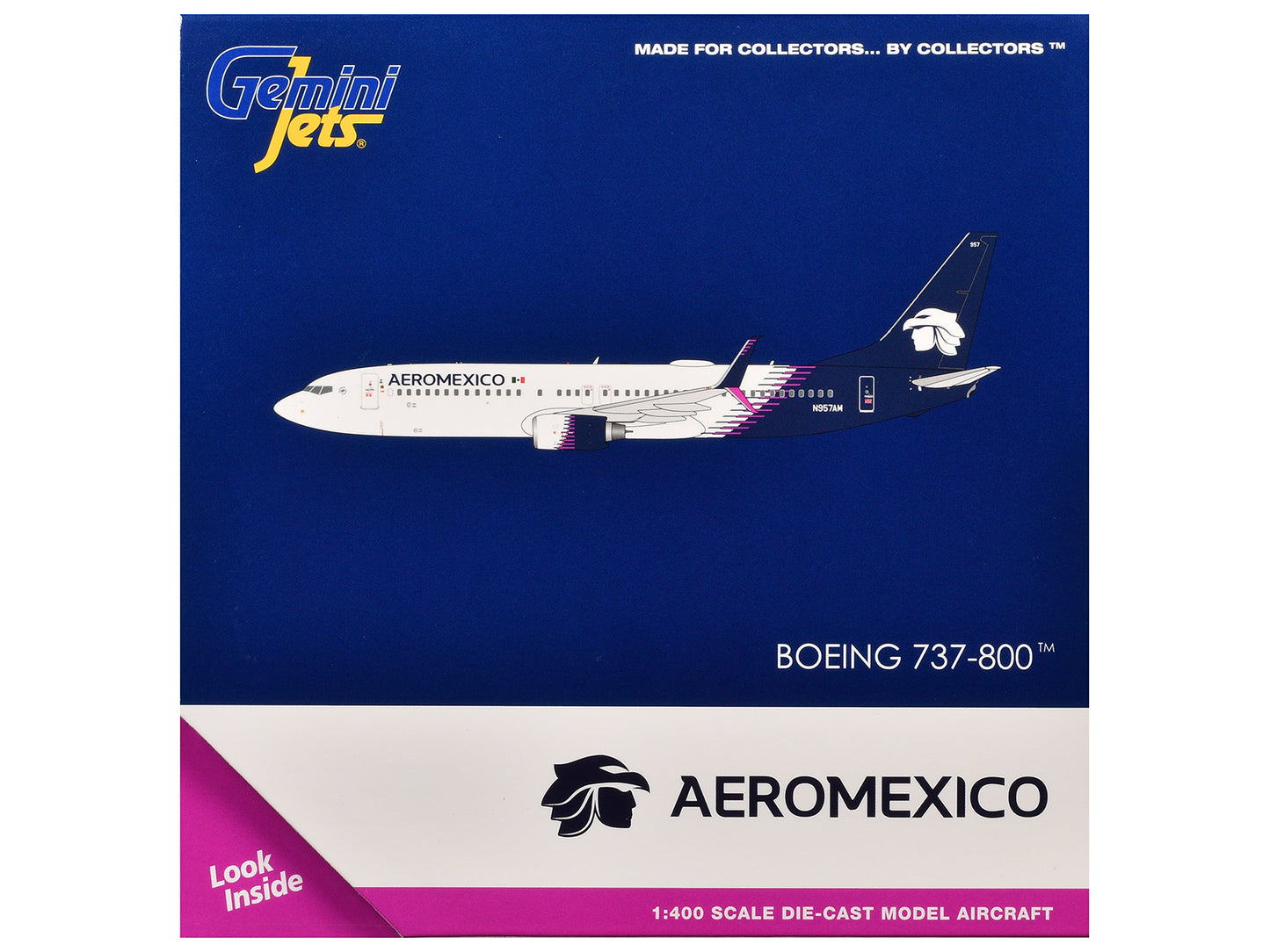 Boeing 737-800 Commercial Aircraft "Aeromexico" (N957AM) White with Blue Tail 1/400 Diecast Model Airplane by GeminiJets
