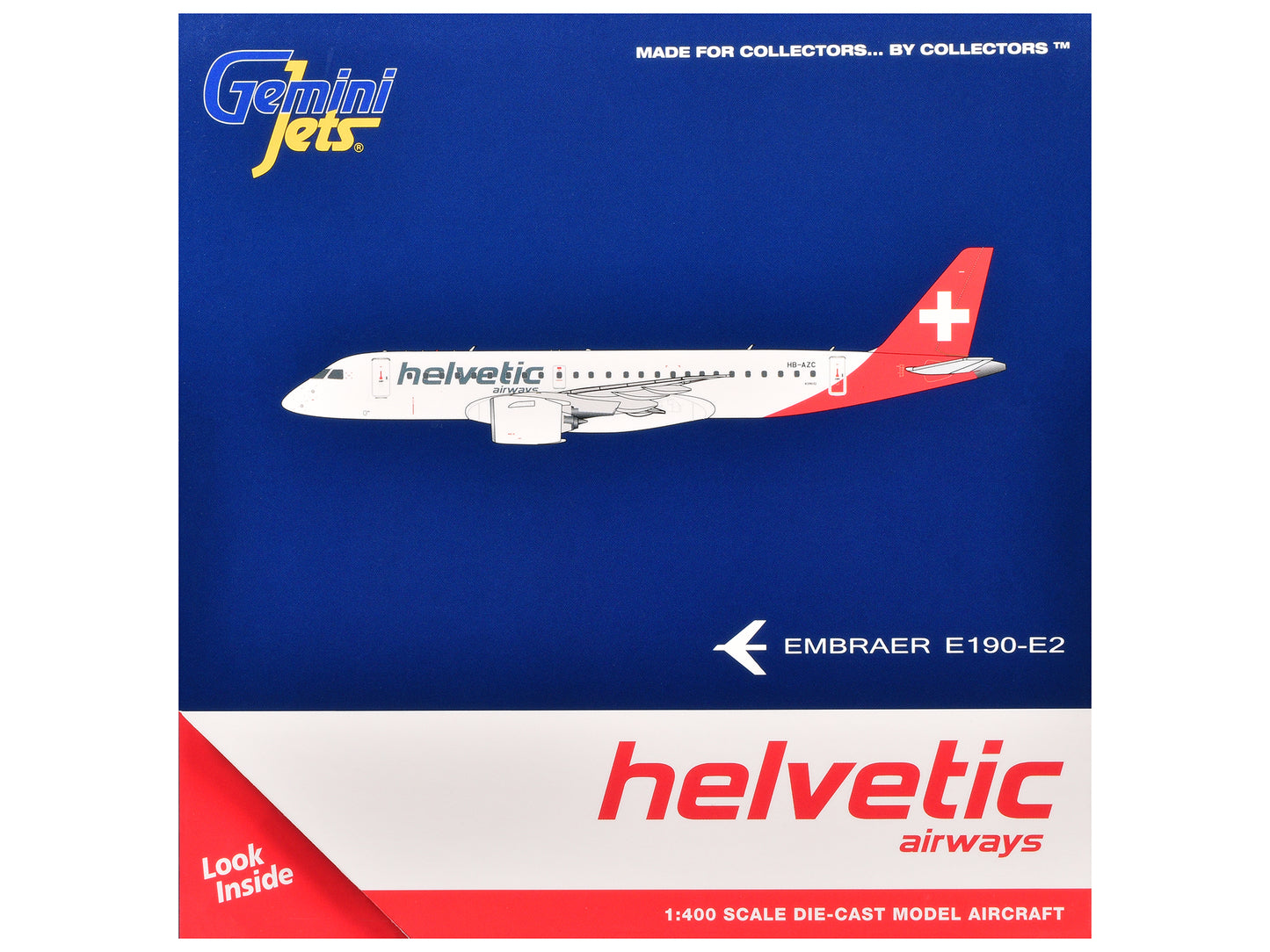 Embraer E190-E2 Commercial Aircraft "Helvetic Airways" (HB-AZC) White with Red Tail 1/400 Diecast Model Airplane by GeminiJets