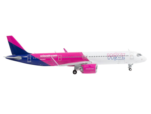 Airbus A321neo Commercial Aircraft "Wizz Air UK" (G-WUNB) White and Pink with Purple Tail 1/400 Diecast Model Airplane by GeminiJets