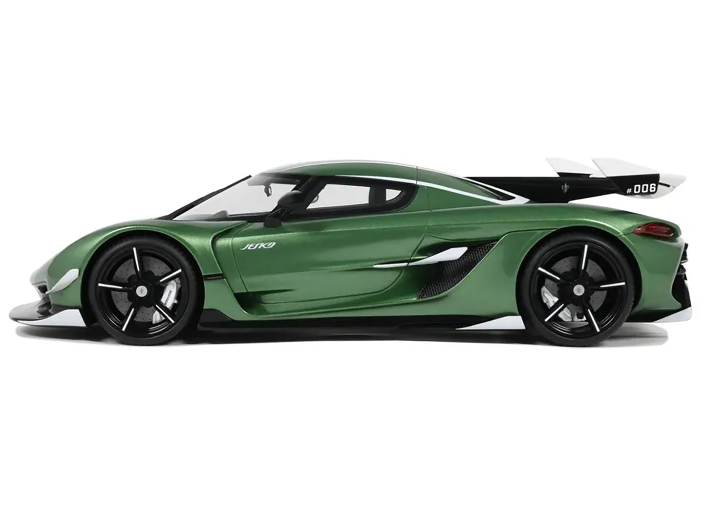 Koenigsegg Jesko Green Metallic with Black Stripes 1/18 Model Car by GT Spirit
