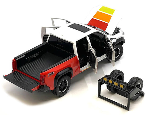 2024 Toyota Tundra TRD Off Road Edition Pickup Truck White and Red with TRD Stripes with Sunroof and Wheel Rack Limited Edition to 2400 pieces Worldwide 1/24 Diecast Model Car