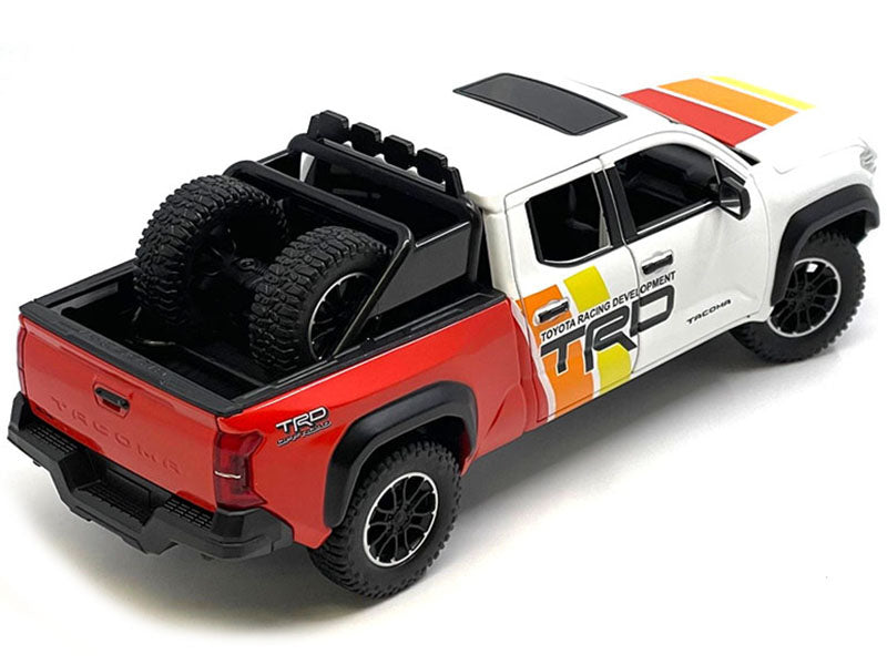 2024 Toyota Tundra TRD Off Road Edition Pickup Truck White and Red with TRD Stripes with Sunroof and Wheel Rack Limited Edition to 2400 pieces Worldwide 1/24 Diecast Model Car