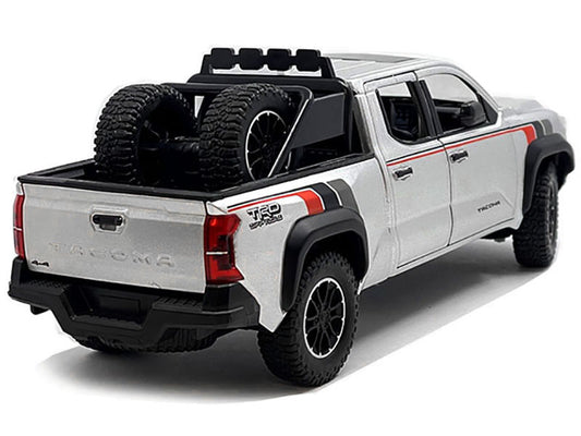 2024 Toyota Tundra TRD Off Road Edition Pickup Truck Silver Metallic with TRD Stripes with Sunroof and Wheel Rack Limited Edition to 2400 pieces Worldwide 1/24 Diecast Model Car