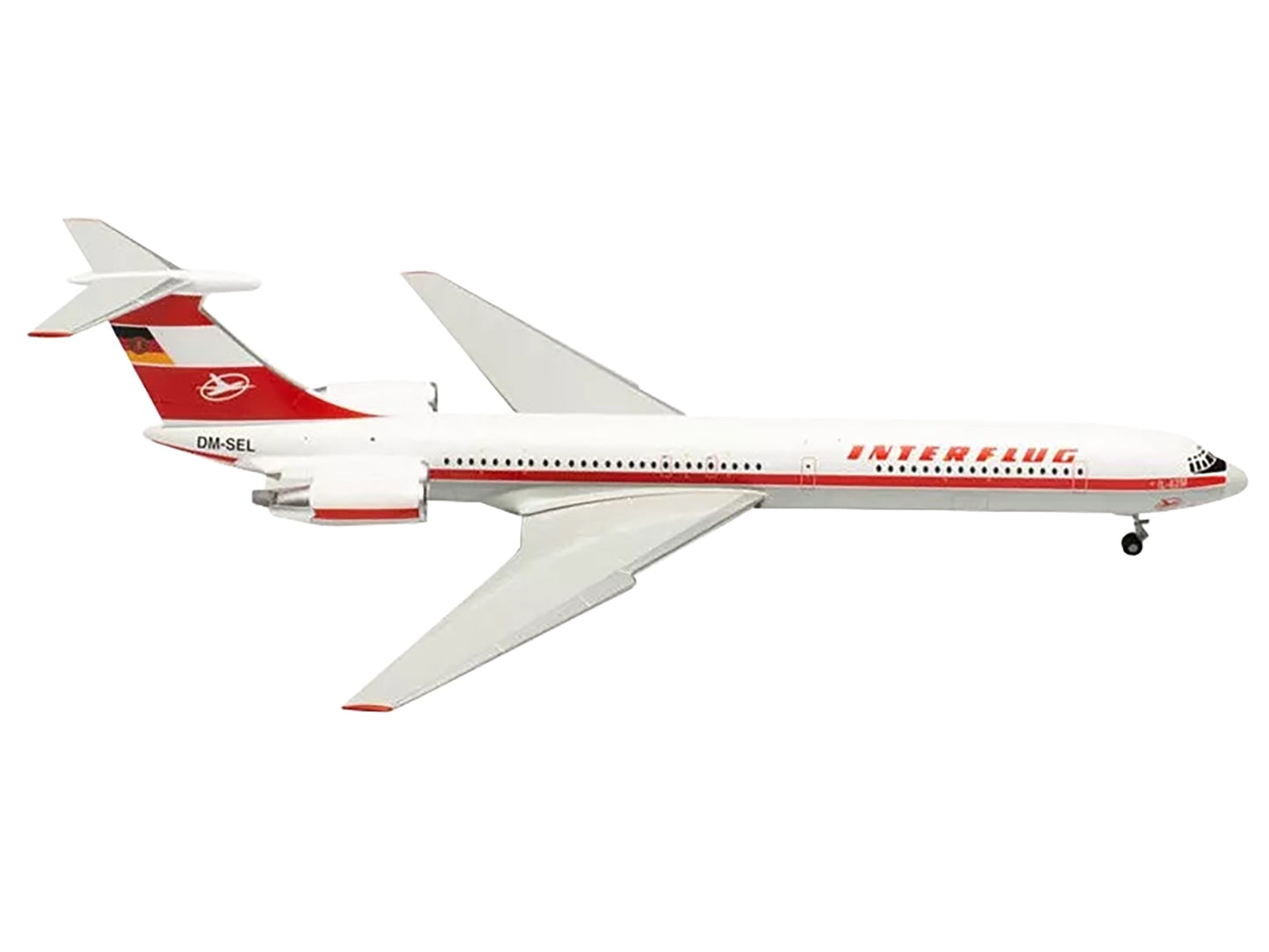 Ilyushin IL-62M Commercial Aircraft "Interflug" (DDR-SEO) White with Red Stripes and Tail 1/200 Diecast Model Airplane by Herpa