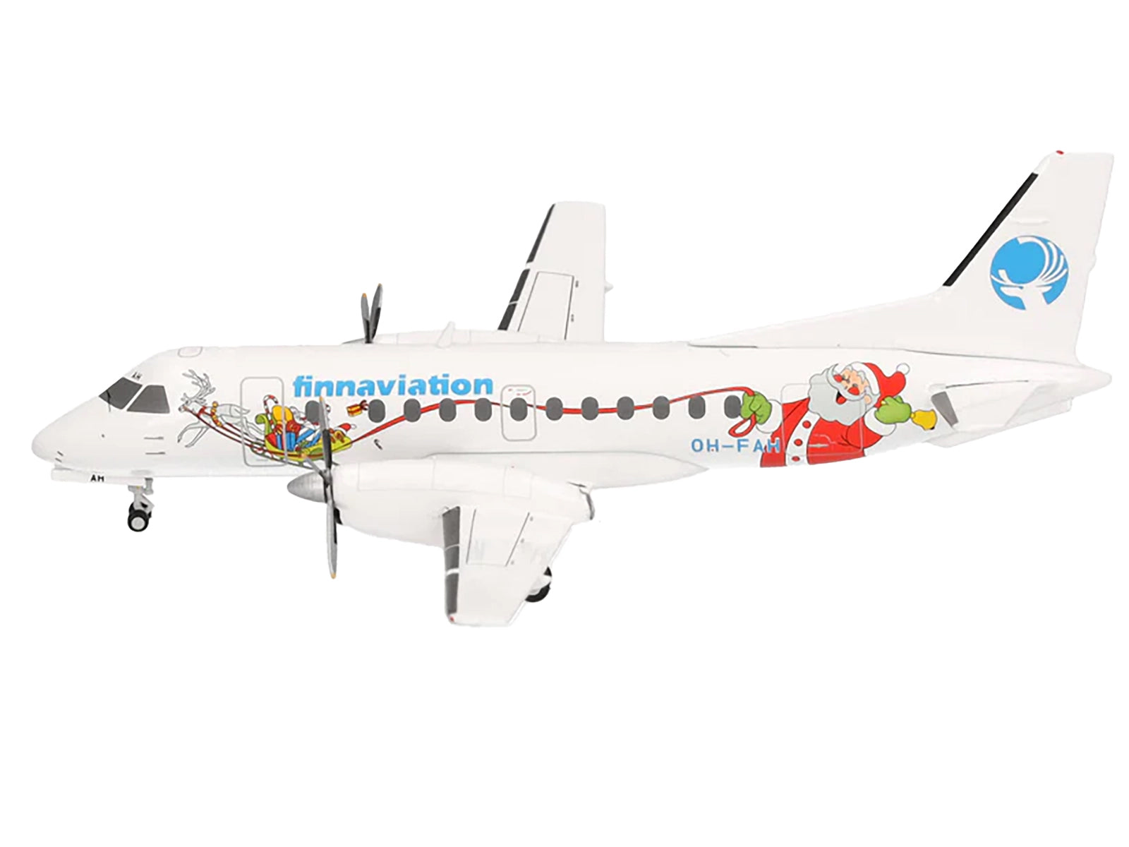 Saab 340 Commercial Aircraft "Finnaviation - Santa Livery" (OH-FAH) White with Graphics 1/200 Diecast Model Airplane by Herpa
