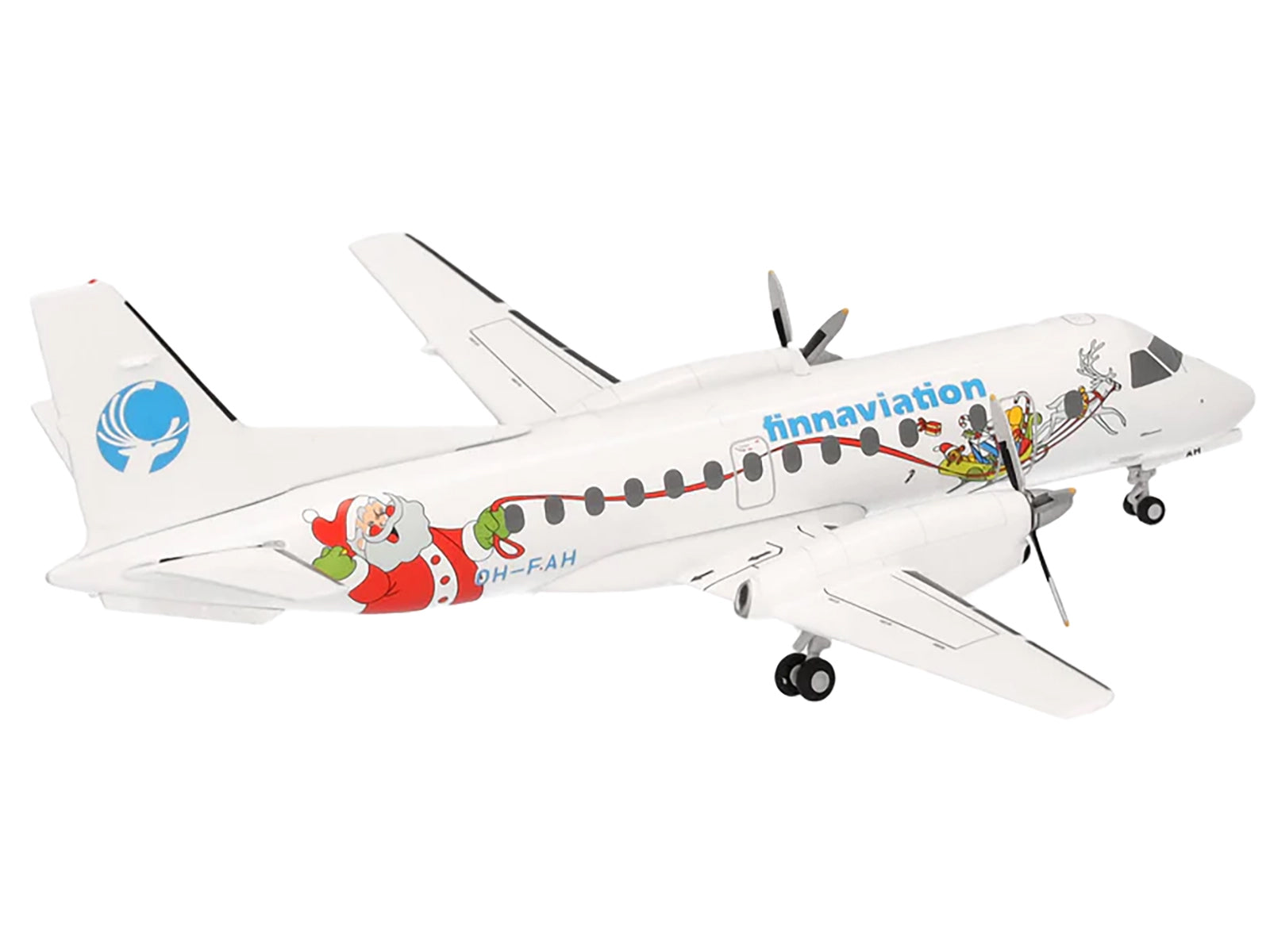 Saab 340 Commercial Aircraft "Finnaviation - Santa Livery" (OH-FAH) White with Graphics 1/200 Diecast Model Airplane by Herpa