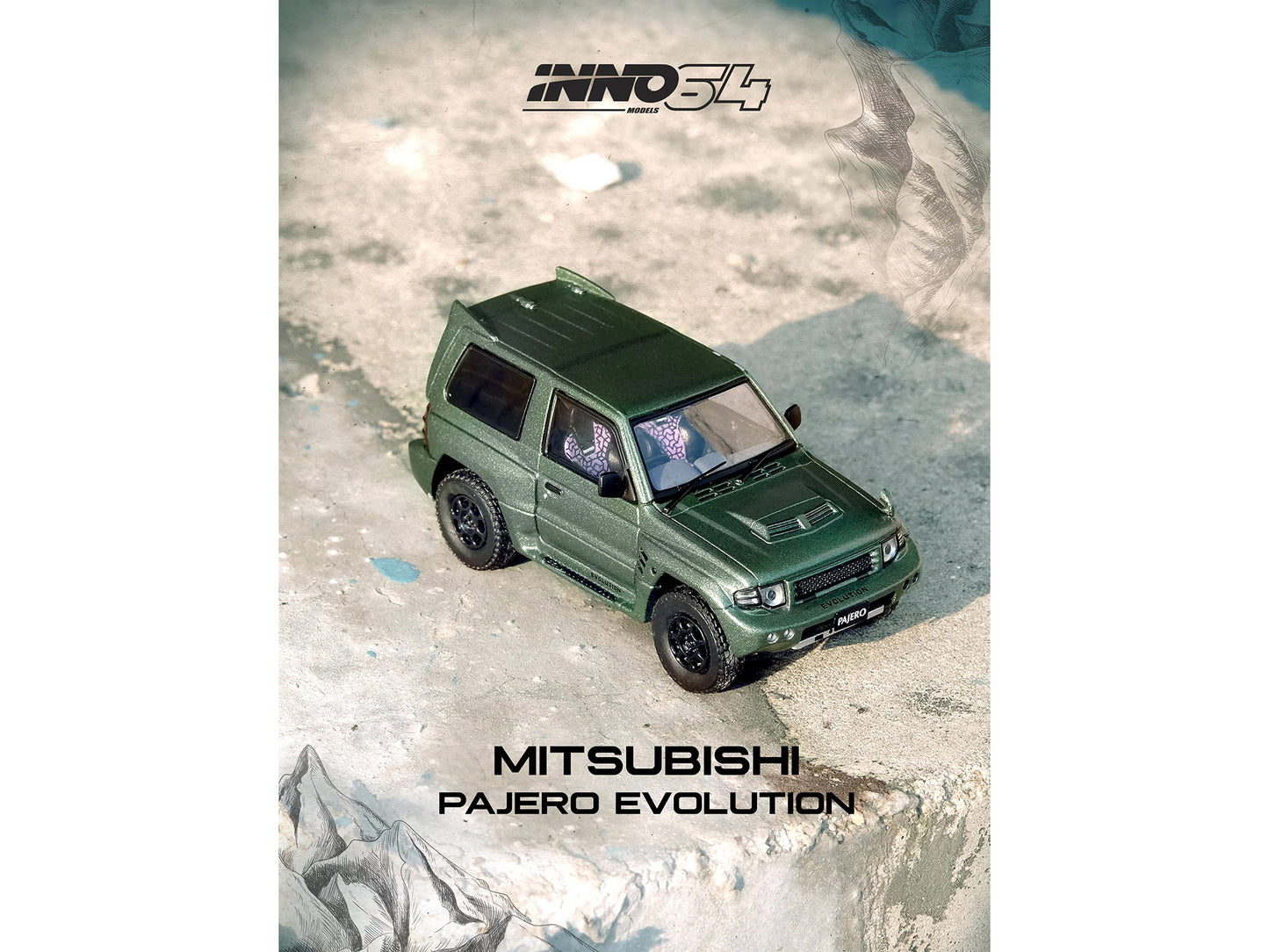 Mitsubishi Pajero Evolution RHD (Right Hand Drive) Satin Green Metallic 1/64 Diecast Model Car by Inno Models