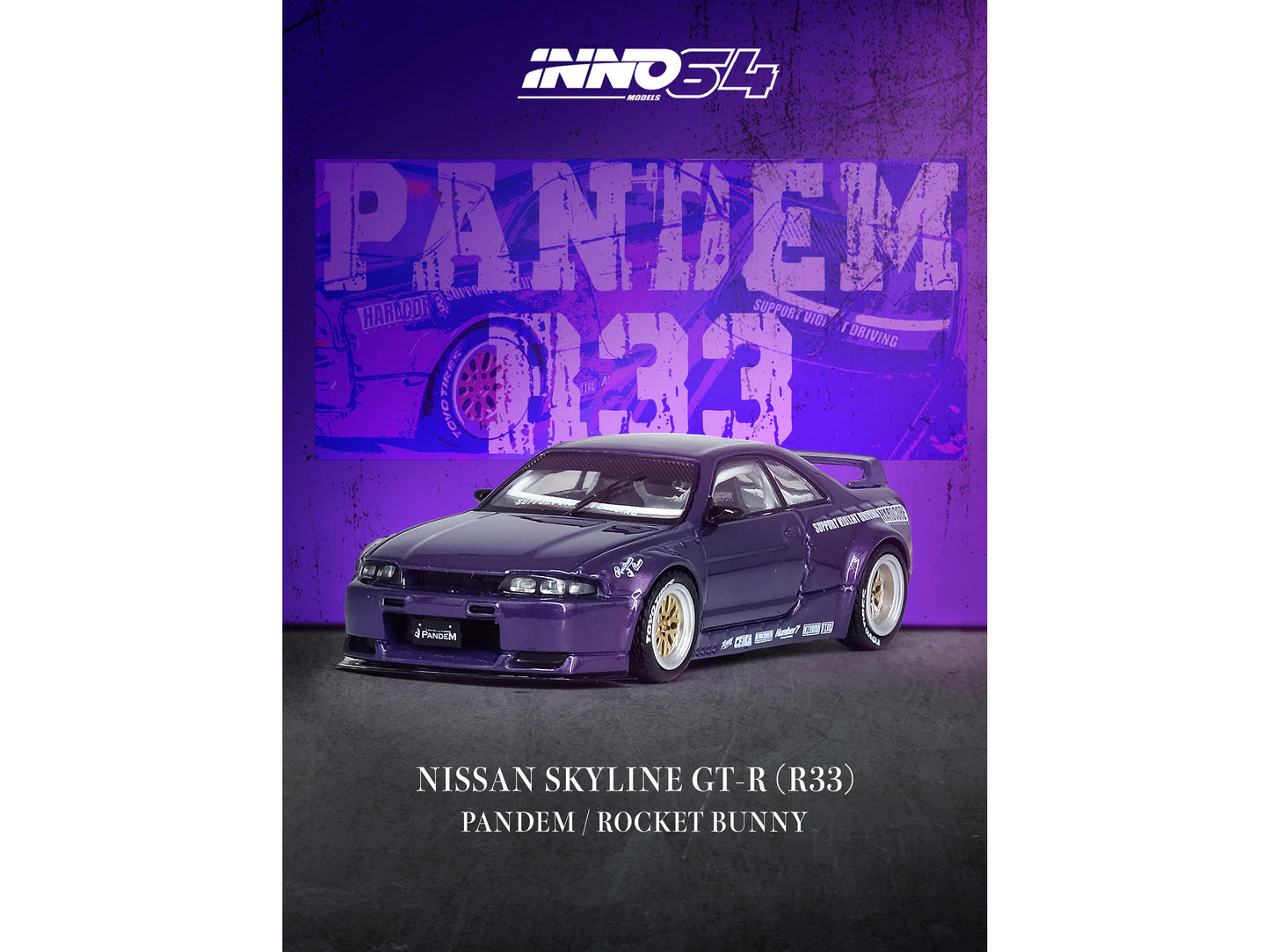 Nissan Skyline GT-R (R33) RHD (Right Hand Drive) "Pandem - Rocket Bunny" Purple Metallic 1/64 Diecast Model Car by Inno Models