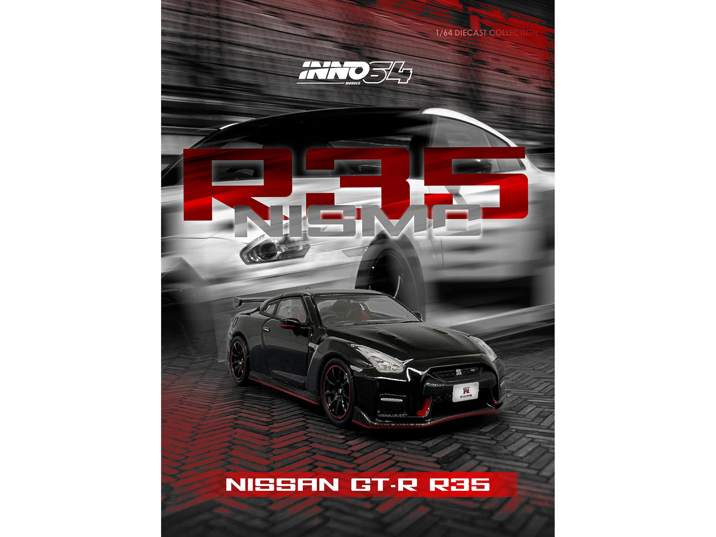Nissan GT-R (R35) Nismo RHD (Right Hand Drive) Nismo Black with Carbon Hood and Top 1/64 Diecast Model Car by Inno Models
