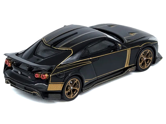 Nissan GT-R50 By ItalDesign Black with Gold Accents and Carbon Hood 1/64 Diecast Model Car by Inno Models