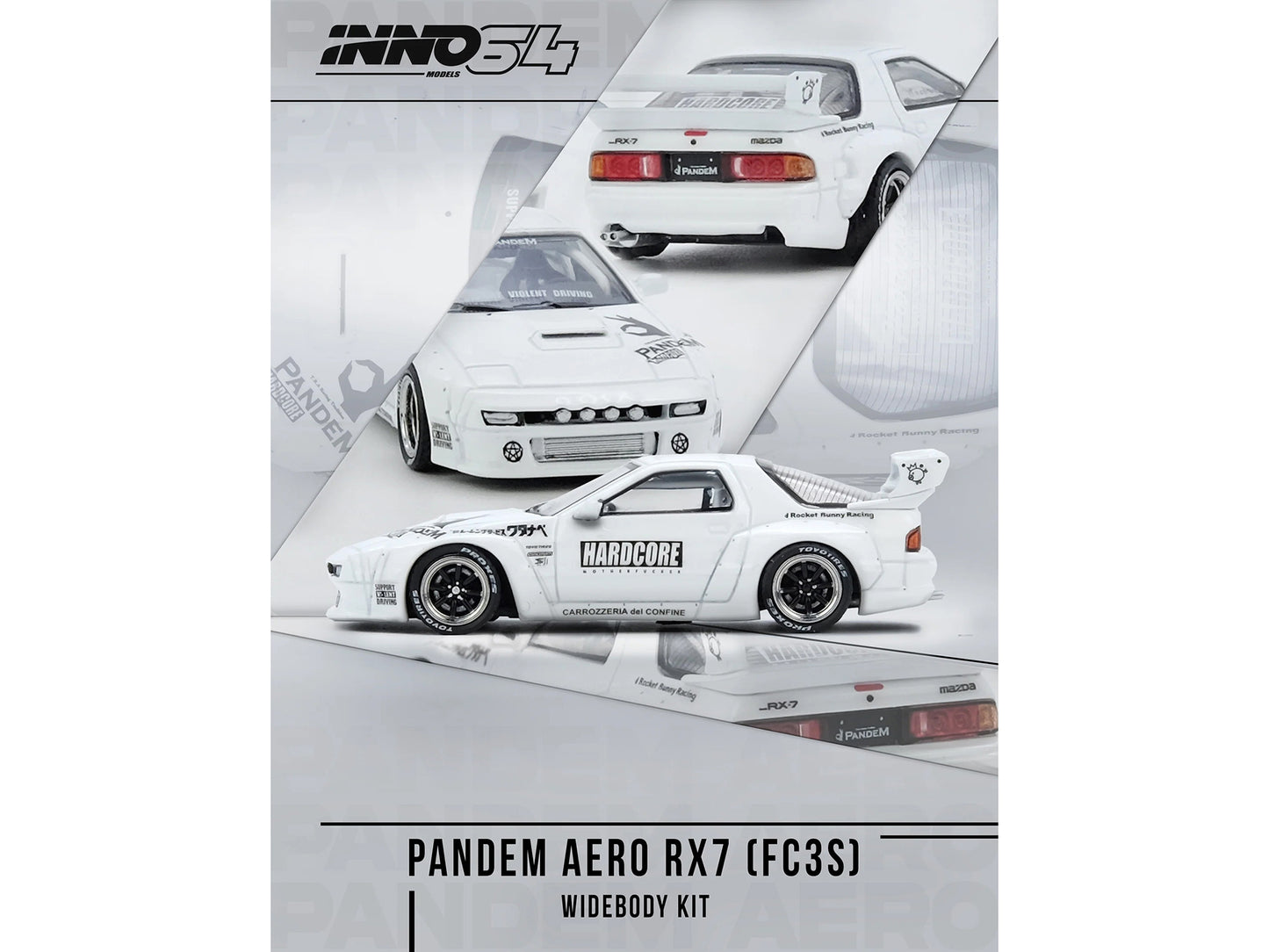 Mazda RX7 (FC3S) "Pandem Aero" Widebody Kit White with Graphics 1/64 Diecast Model Car by Inno Models