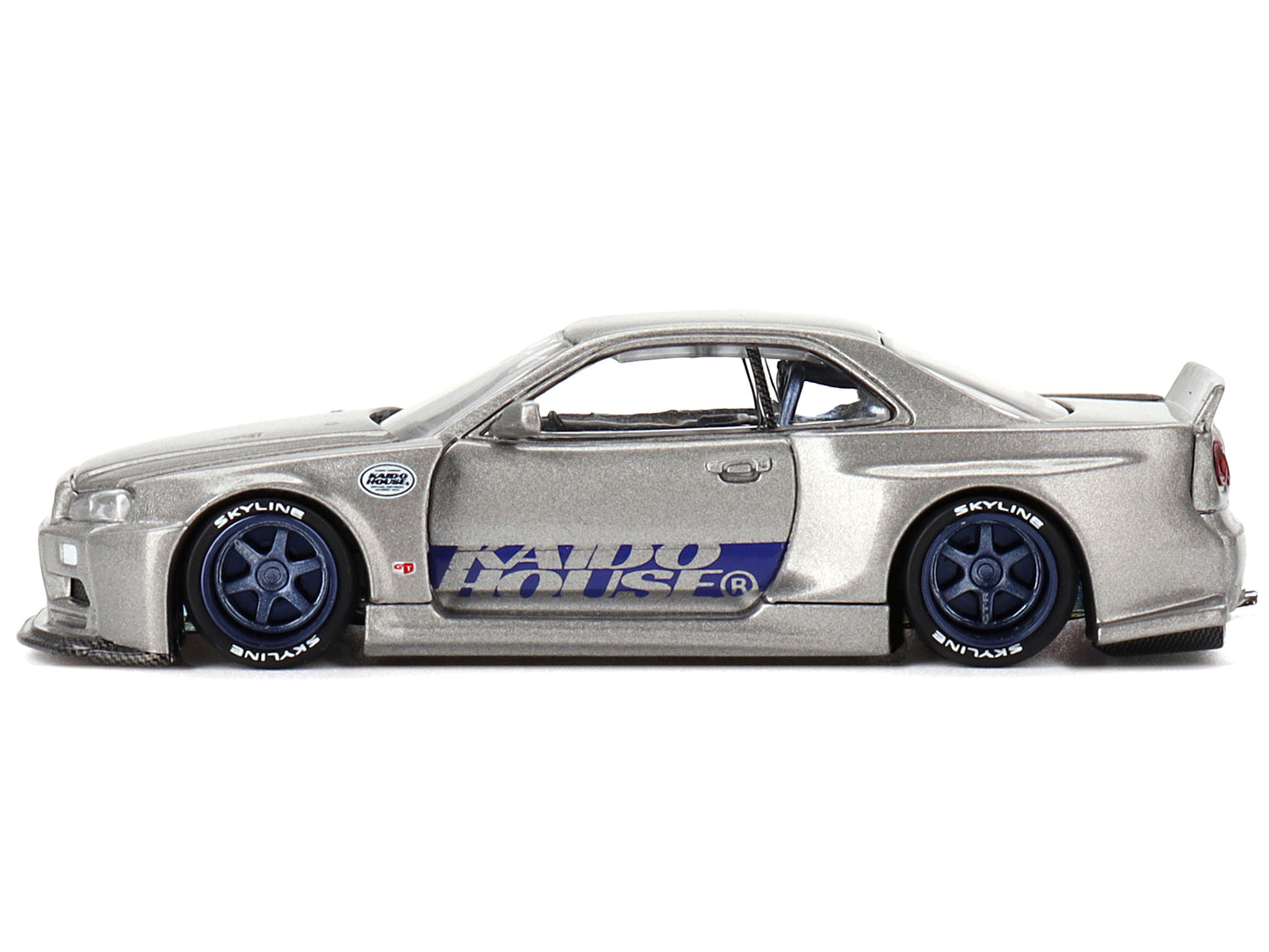 Nissan Skyline GT-R (R34) "Kaido Works Shinjuku V1" RHD (Right Hand Drive) Silver Metallic (Designed by Jun Imai) "Kaido House" Special 1/64 Diecast Model Car by Mini GT