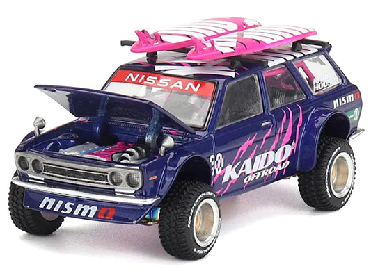 Datsun Kaido 510 Wagon 4x4 RHD (Right Hand Drive) #90 "Kaido Offroad V2" Purple with Pink Graphics and Surfboards on Roof (Designed by Jun Imai) "Kaido House" Special 1/64 Diecast Model Car by Mini GT