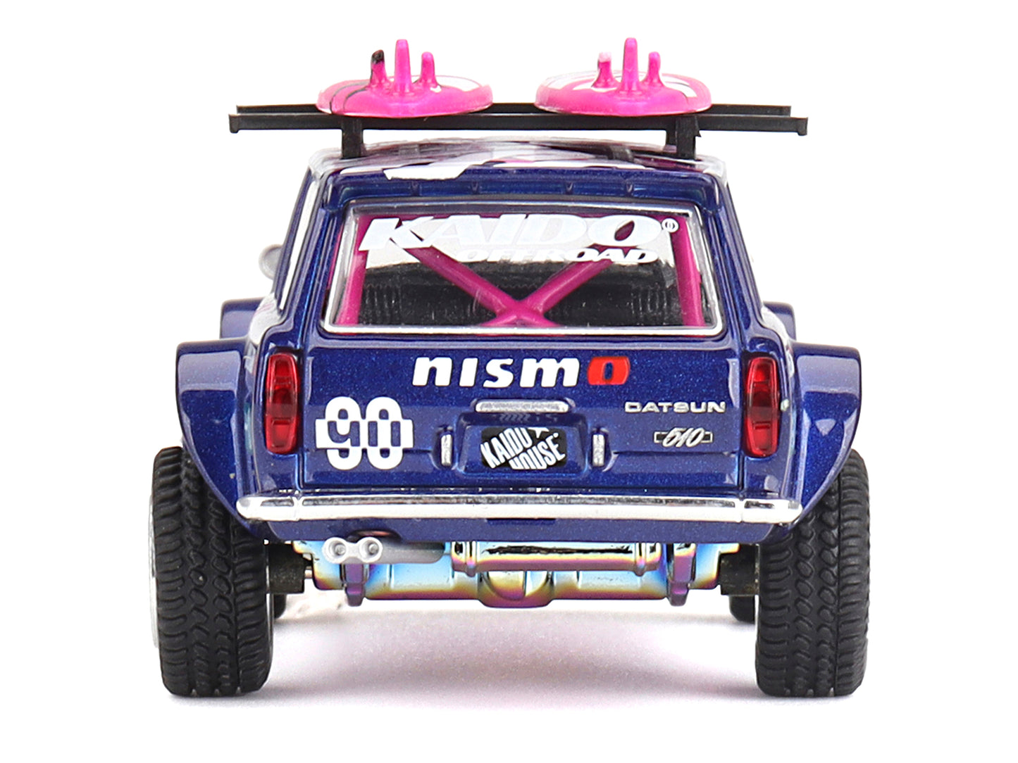 Datsun Kaido 510 Wagon 4x4 RHD (Right Hand Drive) #90 "Kaido Offroad V2" Purple with Pink Graphics and Surfboards on Roof (Designed by Jun Imai) "Kaido House" Special 1/64 Diecast Model Car by Mini GT