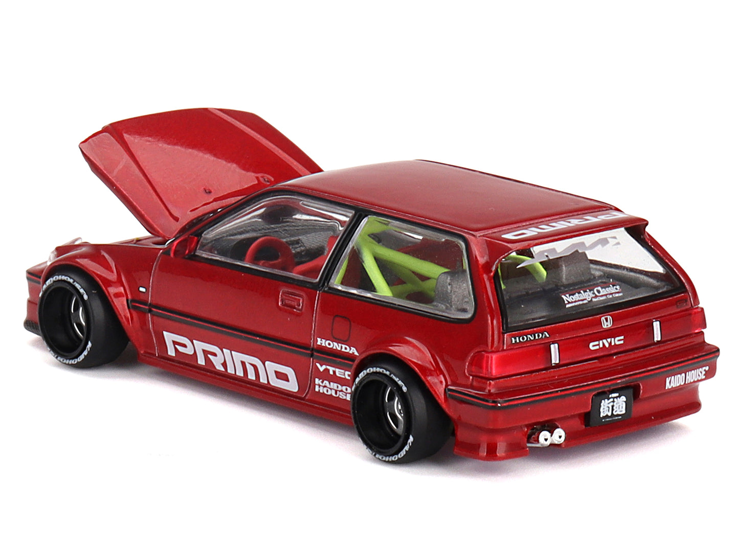 Honda Civic (EF) "Kaido Works V2" Red Metallic with Graphics (Designed by Jun Imai) "Kaido House" Special 1/64 Diecast Model Car by Mini GT