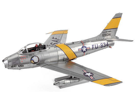 Model Kit North American F-86 Sabre Fighter Aircraft "Jolley Roger" United States Air Force (Moderate Difficulty) Steel Model by Metal Earth