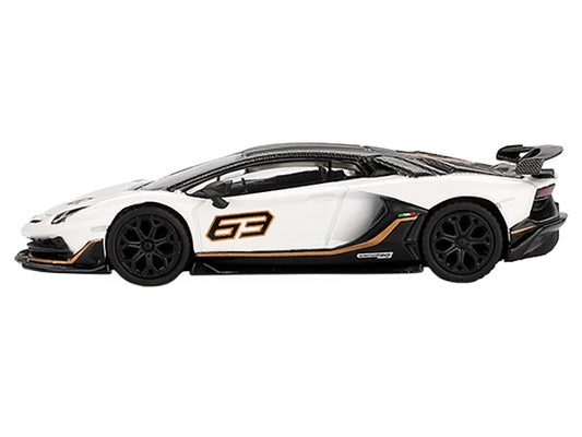 Lamborghini Aventador SVJ 63 Bianco Asopo White with Carbon Top Limited Edition 1/64 Diecast Model Car by Mini GT